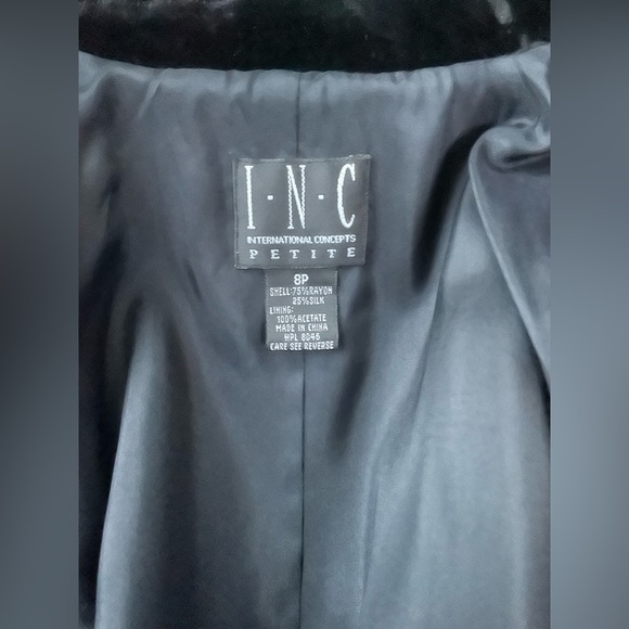 INC Black Velvet Jacket Blazer Petite Size 8/ 2 button closure - Picture 4 of 4